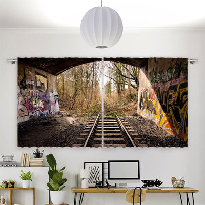 Vorhang Motiv Bahnschienen Endstation