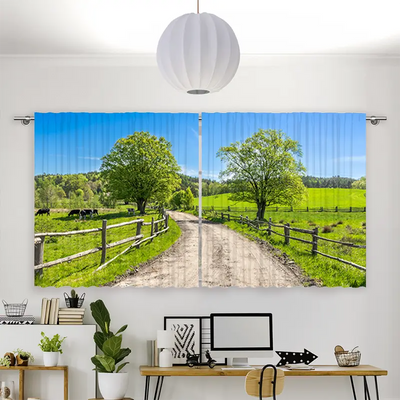 Vorhang Motiv Landschaft mit Gras und Kühen