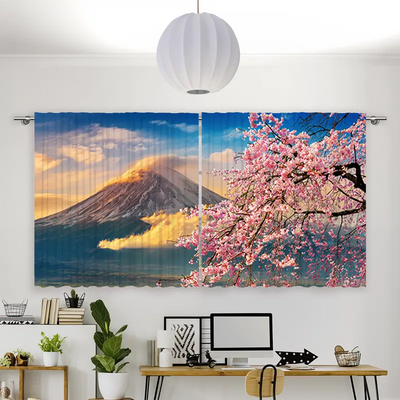 Vorhang Motiv Fuji im Frühling mit Kirschblüten