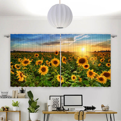 Vorhang Motiv Sonnenblumenfeld Sonnenaufgang