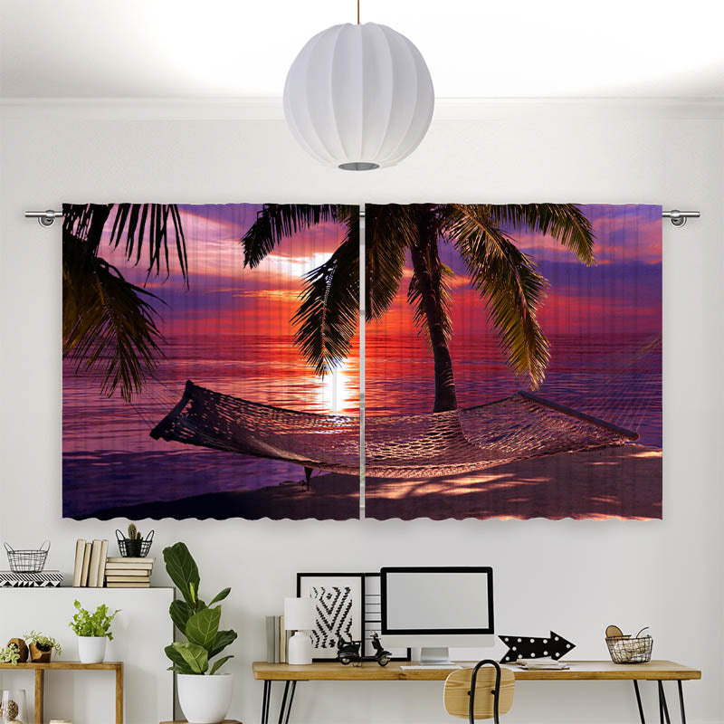 Vorhang Motiv Haengematte Palmen Nacht