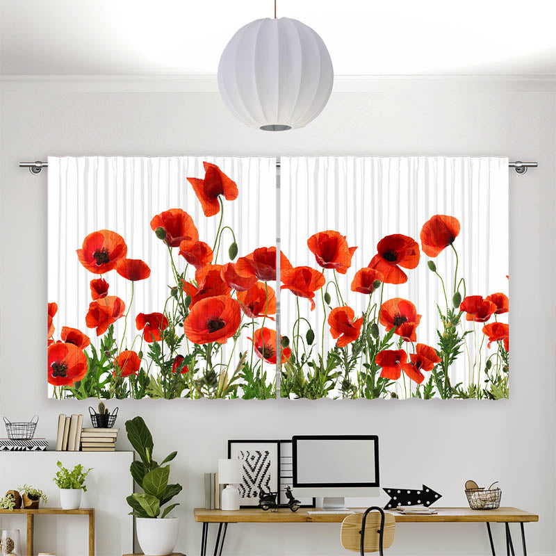 Vorhang Motiv Mohnblumen Weisser Hintergrund