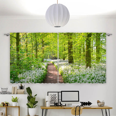 Vorhang Motiv Waldweg mit Blumen