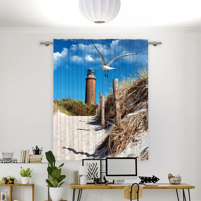 Vorhang Motiv Duene Leuchtturm Moewe