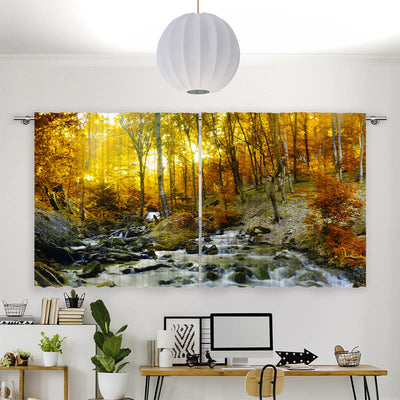 Vorhang Motiv Herbstwald Fluss