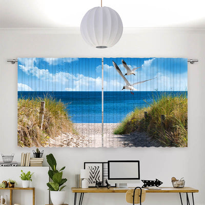 Vorhang Motiv Duene Meer Moewen