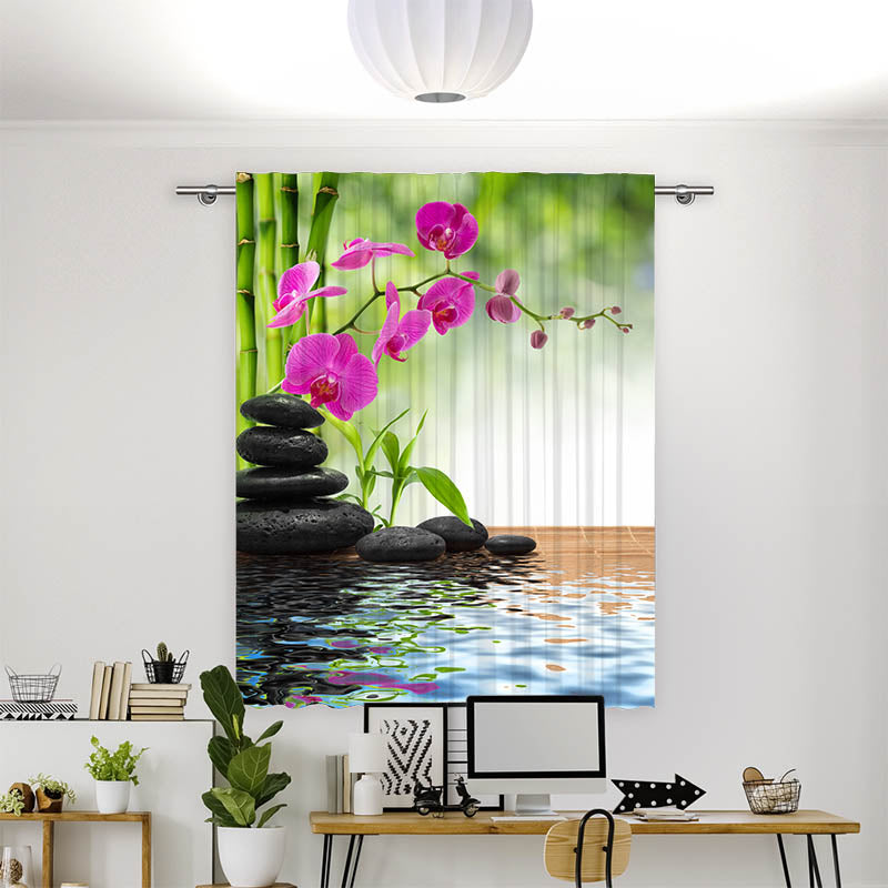 Vorhang Motiv Schwarze Steine Orchidee