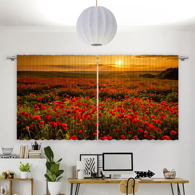 Vorhang Motiv Mohnblumen Sonnenuntergang