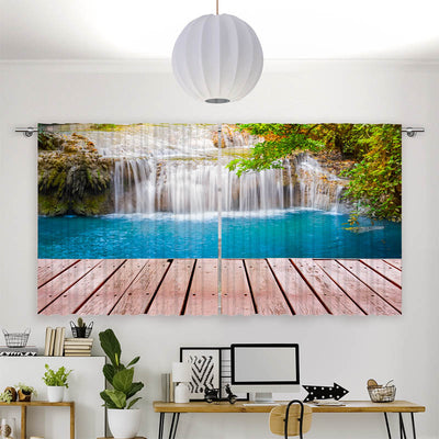 Vorhang Motiv Wald Wasserfall Steg