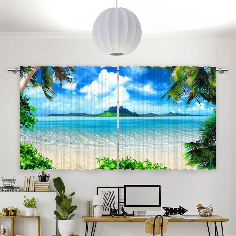 Vorhang Motiv Palmen Insel Meer