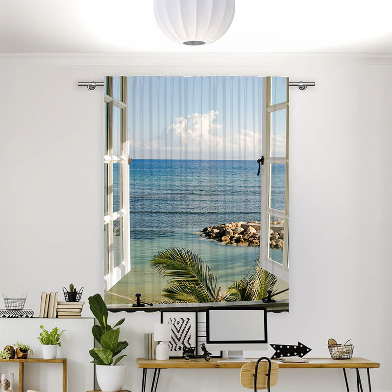 Vorhang Motiv Fenster Meerblick