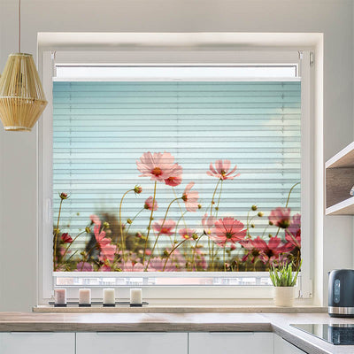 Wabenplissee Motiv Kosmeen Blumenwiese Rosa Blumen