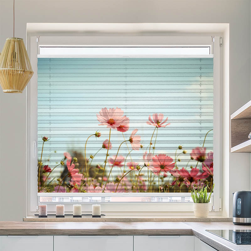 Wabenplissee Motiv Kosmeen Blumenwiese Rosa Blumen