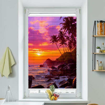 Wabenplissee Motiv Sonnenuntergang Palmen Strand