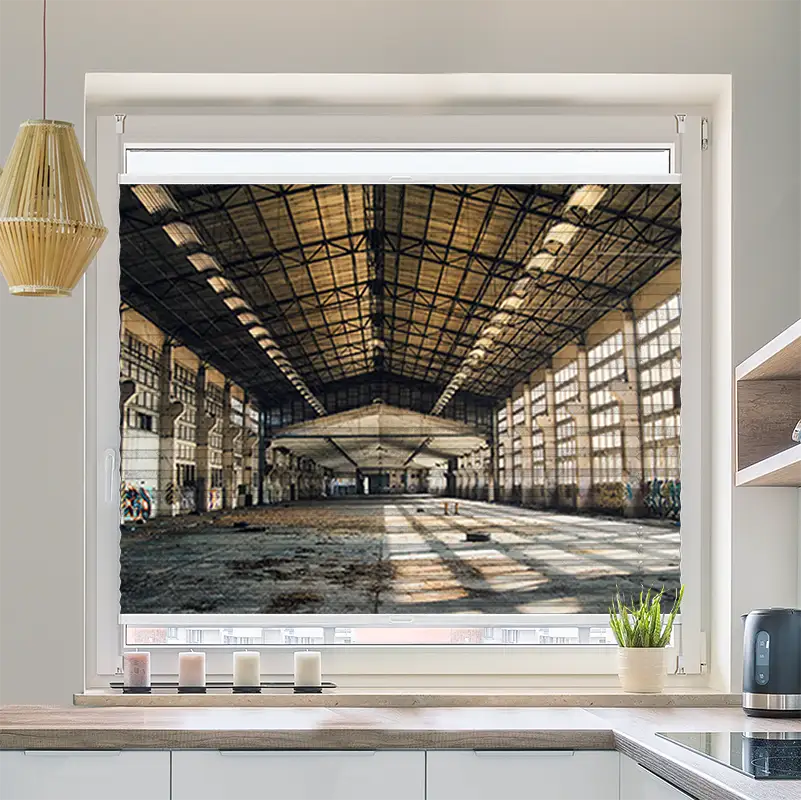 Wabenplissee Motiv Verlassene Industriehalle
