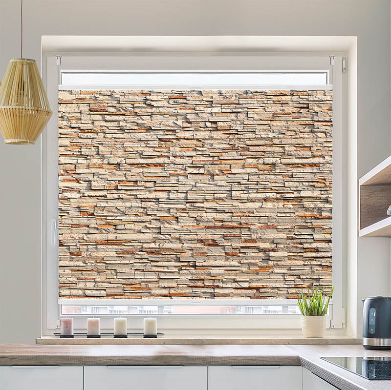 Wabenplissee Motiv Moderne Steinmauer