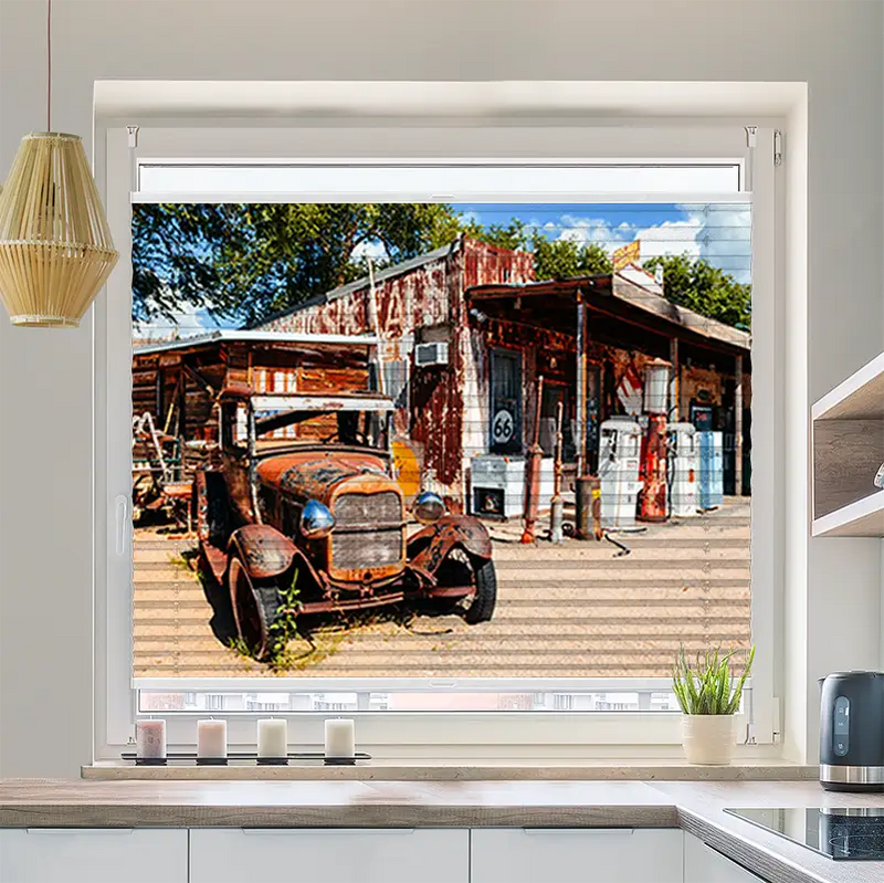 Wabenplissee Motiv Verlassene Tankstelle an der Route 66