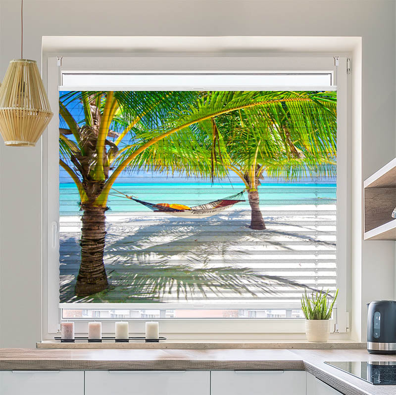 Wabenplissee Motiv Palmen mit Haengematte