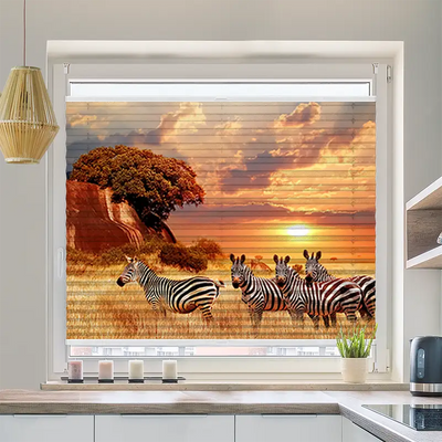 Wabenplissee Motiv Zebras in Afrikas Savanne