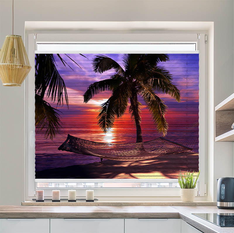 Wabenplissee Motiv Haengematte Palmen Nacht