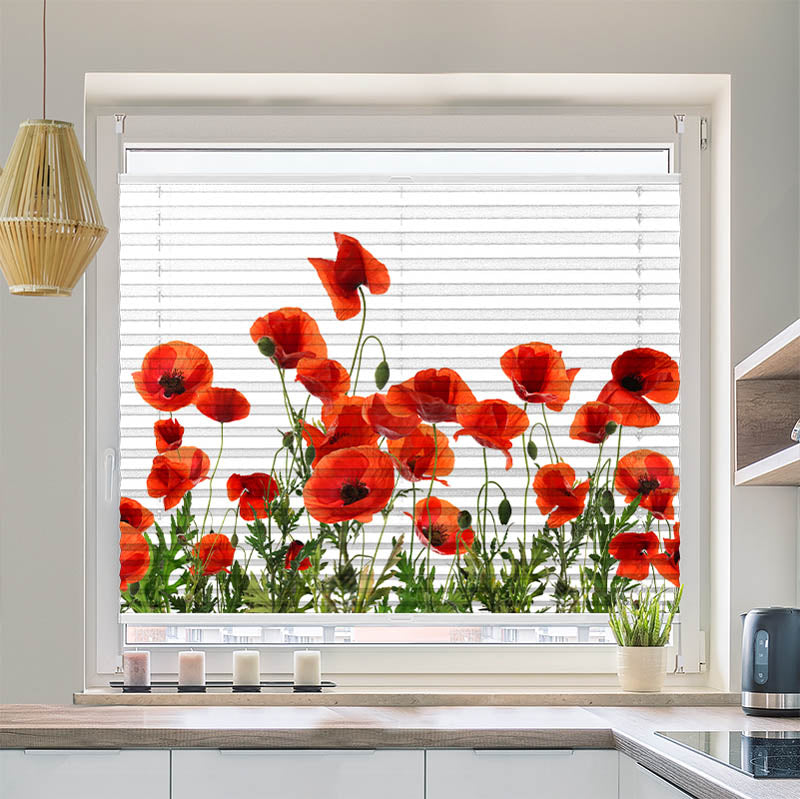 Wabenplissee Motiv Mohnblumen Weisser Hintergrund