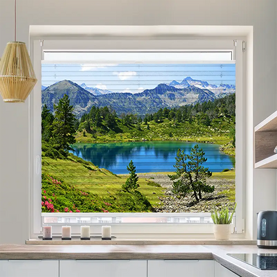 Wabenplissee Motiv Berglandschaft Mit See