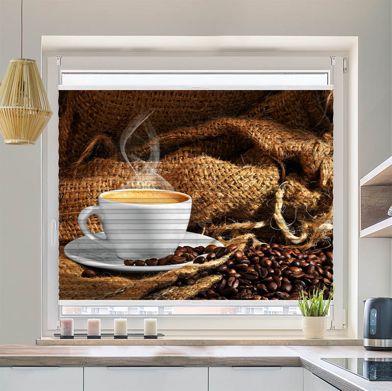 Wabenplissee Motiv Kaffeetasse Bohnen