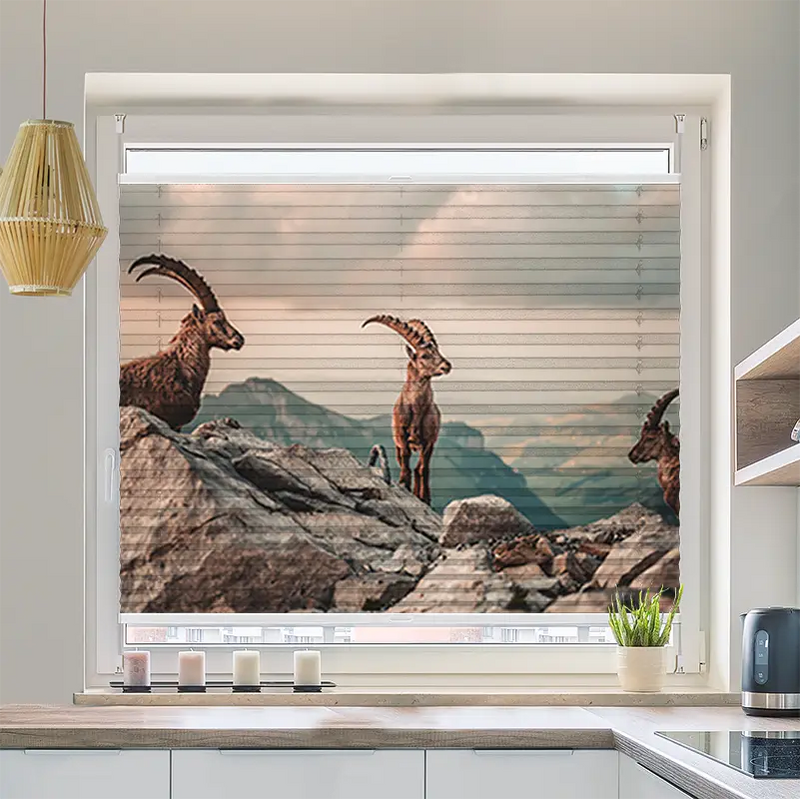 Wabenplissee Motiv Steinböcke in den Schweizer Alpen