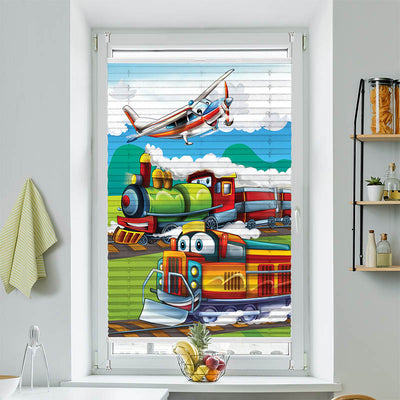 Wabenplissee Motiv Eisenbahn und Flugzeug