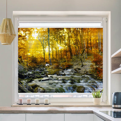 Wabenplissee Motiv Herbstwald Fluss