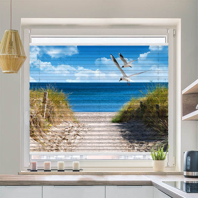 Wabenplissee Motiv Duene Meer Moewen