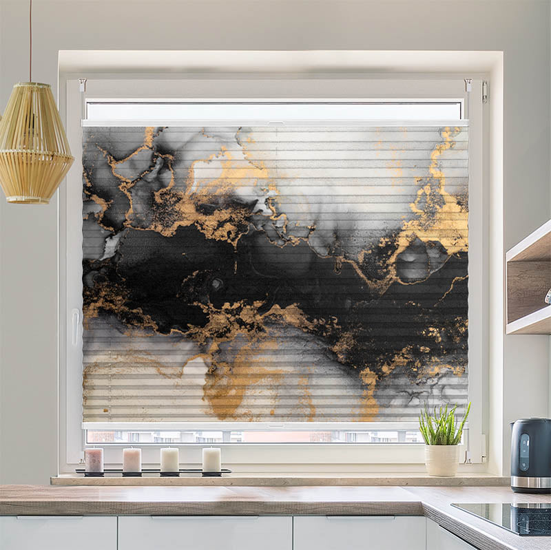 Wabenplissee Motiv Abstrakt Marmor Schwarz Gold