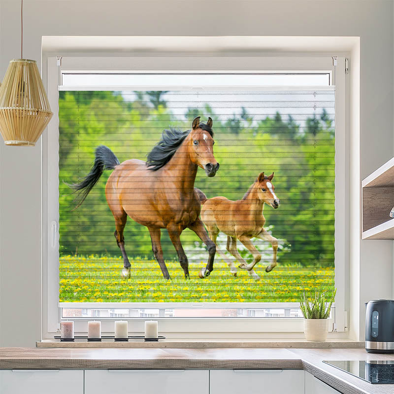 Wabenplissee Motiv Pferd mit Fohlen