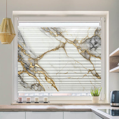 Wabenplissee Motiv Gold Weiss Marmoriert