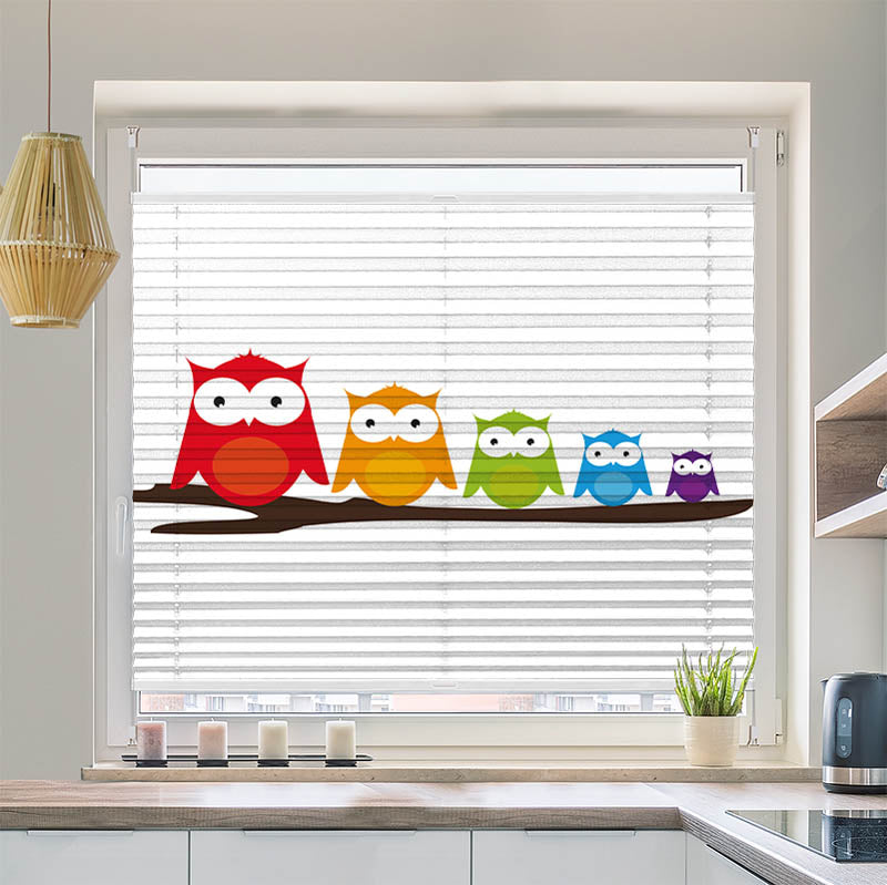 Wabenplissee Motiv Bunte Eulen