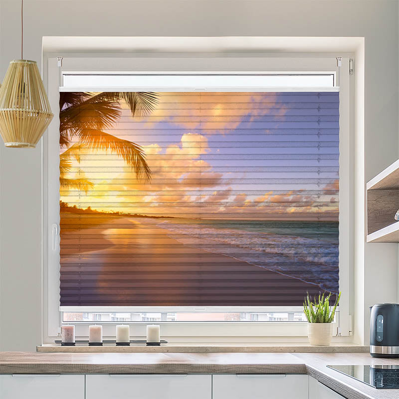 Wabenplissee Motiv Sonnenuntergang Meer