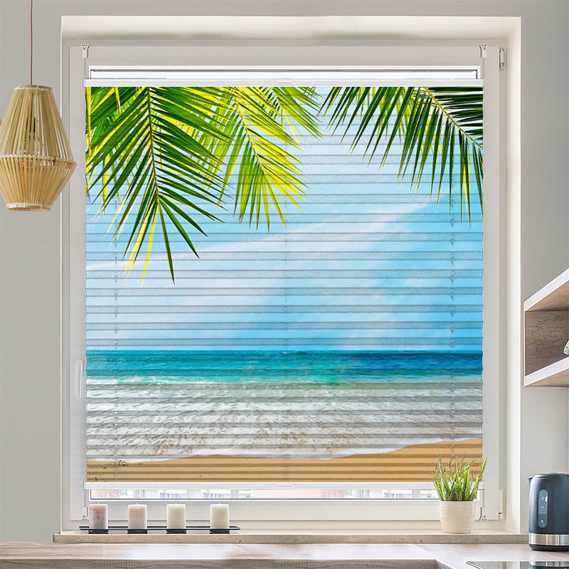 Wabenplissee Motiv Palmenblaetter Meer