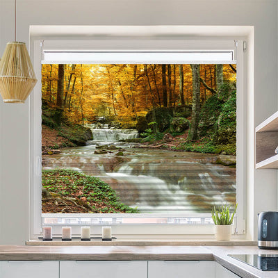 Wabenplissee Motiv Herbstwald mit Fluss