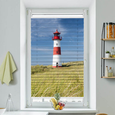 Wabenplissee Motiv Leuchtturm Duene