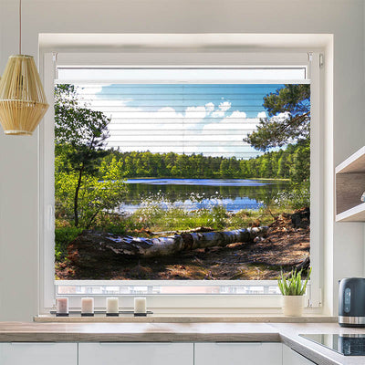 Wabenplissee Motiv Waldsee Panorama