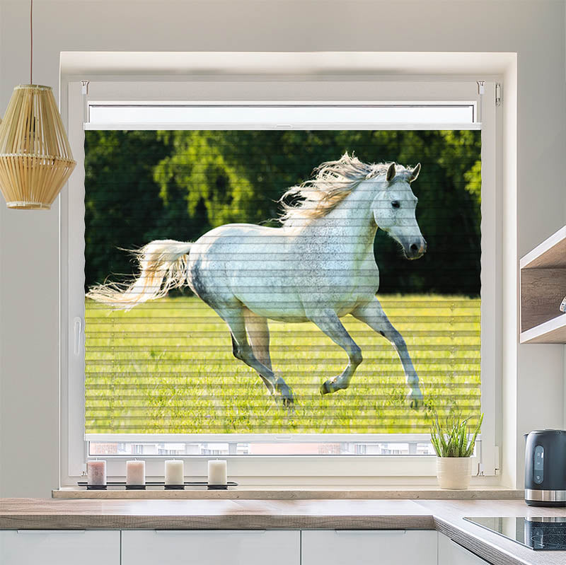 Wabenplissee Motiv "Weisses Pferd im Gras"