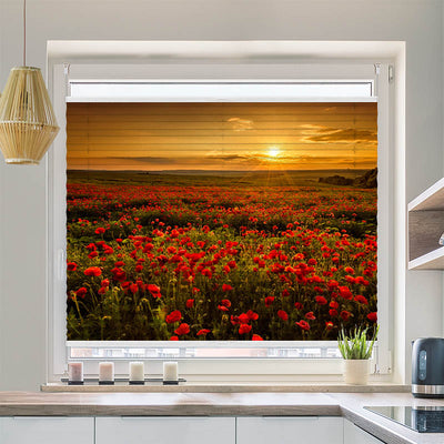 Wabenplissee Motiv Mohnblumen Sonnenuntergang