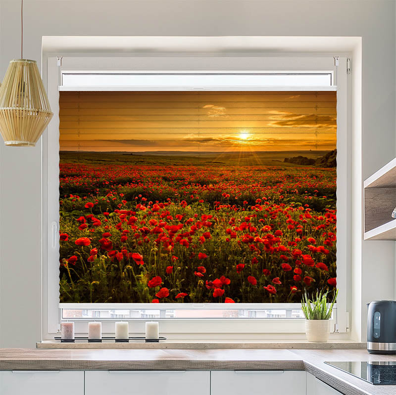 Wabenplissee Motiv Mohnblumen Sonnenuntergang