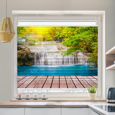 Wabenplissee Motiv Wald Wasserfall Steg