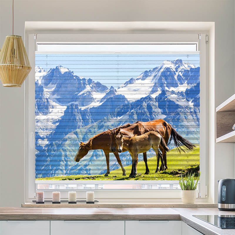 Wabenplissee Motiv "Pferde auf der Alm"