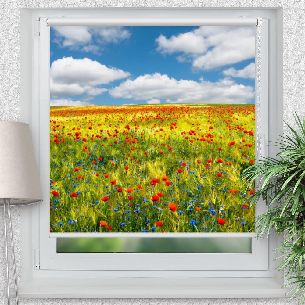 Rollo Motiv "Kornfeld Mohnblumen" - ohne bohren - Klemmrollo bis 150 cm Breite - Klemmfix mit Fotodruck - blickdicht - La-Melle