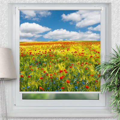 Rollo Motiv Kornfeld Mohnblumen - ohne bohren - Klemmrollo bis 150 cm Breite - Klemmfix mit Fotodruck - blickdicht - La-Melle