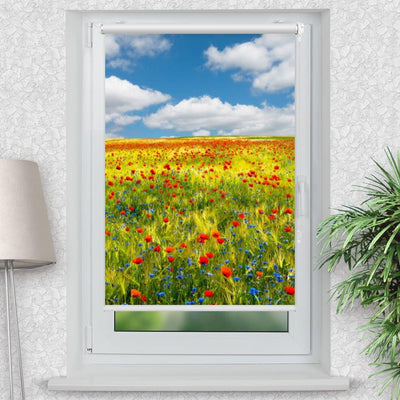 Rollo Motiv Kornfeld Mohnblumen - ohne bohren - Klemmrollo bis 150 cm Breite - Klemmfix mit Fotodruck - blickdicht - La-Melle