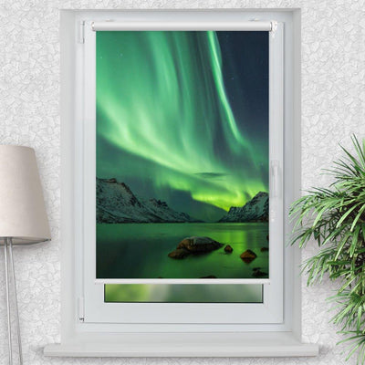 Rollo Motiv Nordlicht Fjord Norwegen - ohne bohren - Klemmrollo bis 150 cm Breite - Klemmfix mit Fotodruck - blickdicht - La-Melle