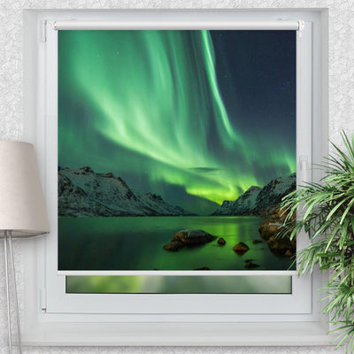 Rollo Motiv Nordlicht Fjord Norwegen - ohne bohren - Klemmrollo bis 150 cm Breite - Klemmfix mit Fotodruck - blickdicht - La-Melle